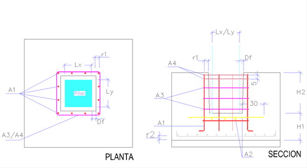 cálice esquema de pré-moldados de concreto armado